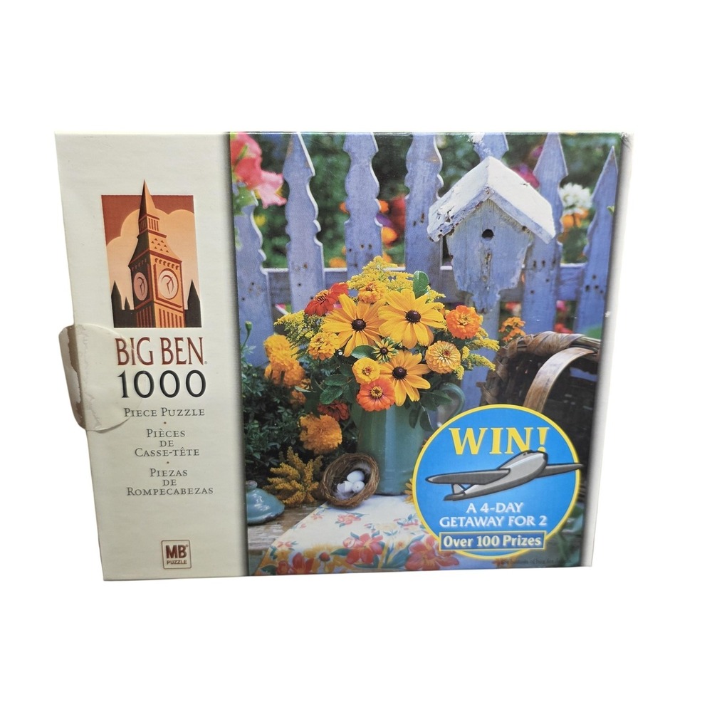 Milton‎ Bradley Big Ben Bouquet Of Flowers 1000 Piece Puzzle USA Garden Scene